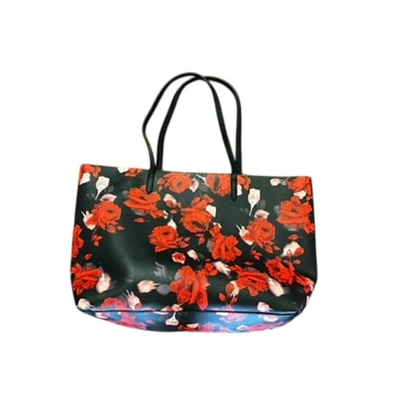 Victorias Secret Floral black and red flower print tote bag w 2 handles - Picture 4 of 7